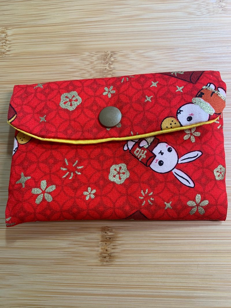 Wen Qingfeng Lucky Stamp Thickened Bag - Qiantu Sijin Enthusiastic Red Gift Thickened Storage Lipstick Bag - Wallets - Cotton & Hemp Red