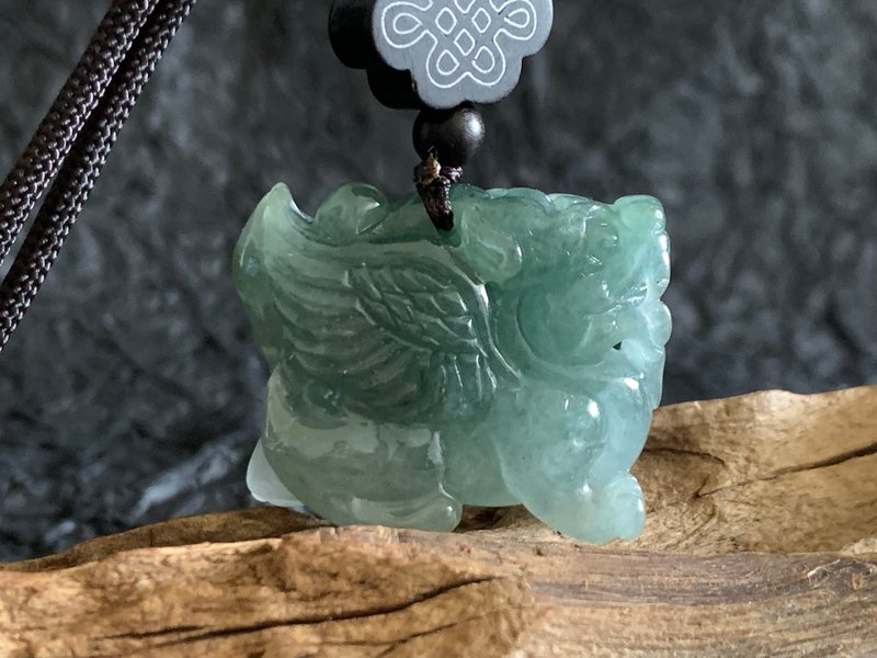 Free consecration and fast shipping. Natural A-grade Burmese jade oil green jadeite lucky charm Pixiu necklace hand-carved. - Necklaces - Jade Green