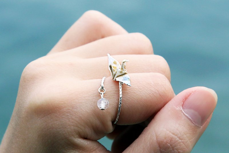 Mini Paper Crane Crystal Ring (Moonlight)-Valentine's Day Gift - แหวนทั่วไป - กระดาษ ขาว