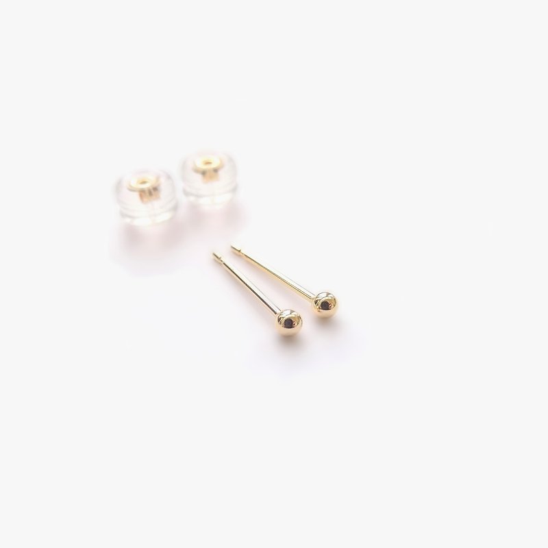 貴金屬 耳環/耳夾 金色 - 日本純 18K 黃金迷你極簡圓珠耳針耳釘