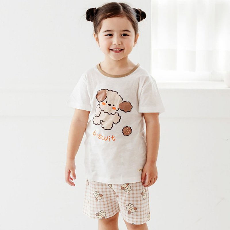 [New Product] Delicious biscuit dog-light breathable air jacket short-sleeved Korean children's clothing TheMinou -T57705 - Tops & T-Shirts - Cotton & Hemp White