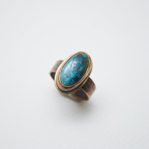 Ji Moi 簡單系列-藍矽銅礦‧硫化紅銅開放戒圍戒指
