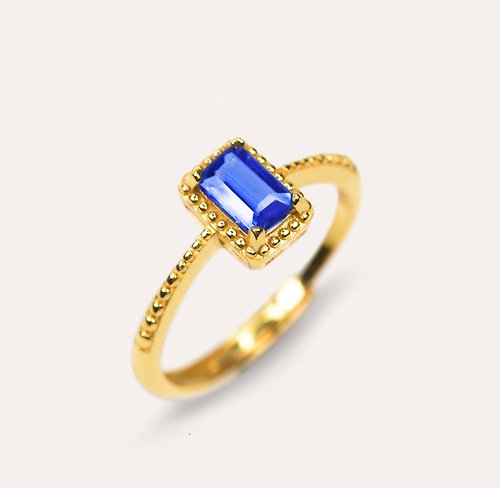 安的珠寶 AND Jewel AND 藍晶石 藍色 長方 4*6mm 戒指 蛻變系列 Gold Rect 天然寶石