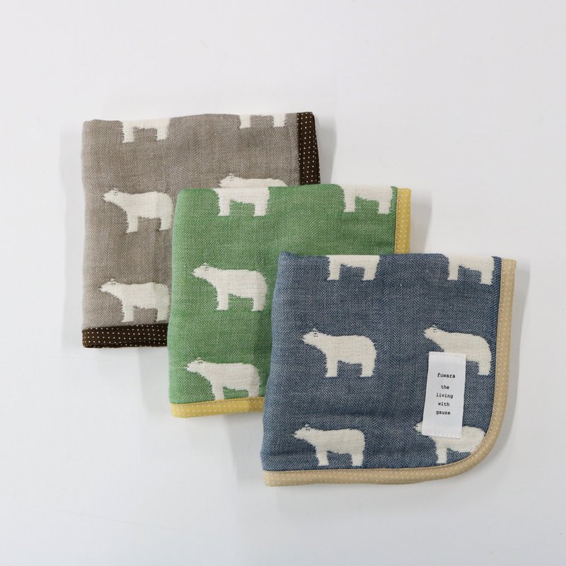 【日本fuwara六重織ガーゼハンカチ】シロクマハンカチ - 三色 - ハンカチ - コットン・麻 