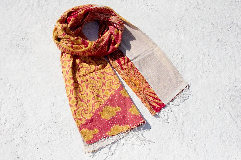 Valentine’s Day gift quick arrival limited one hand-sewn sari silk scarf/ embroidered silk scarf/ embroidered scarf/ hand-sewn sari silk scarf/ sari cloth stitching-ethnic desert flower cloth - Scarves - Cotton & Hemp Multicolor