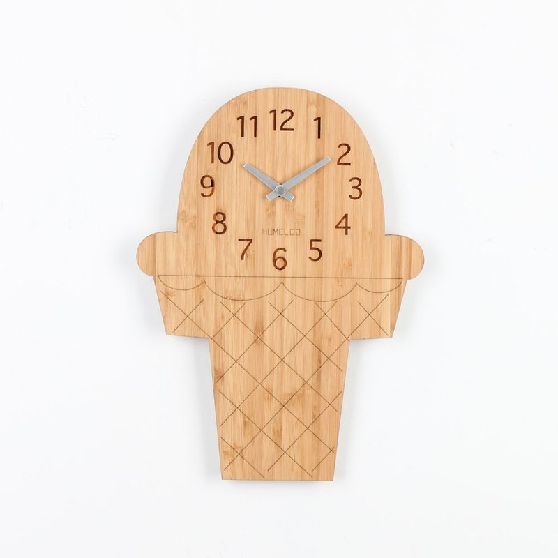 LOO Bamboo Wood Children Kids Animal Wall Clock Ice-cream - นาฬิกา - ไม้ไผ่ สีนำ้ตาล