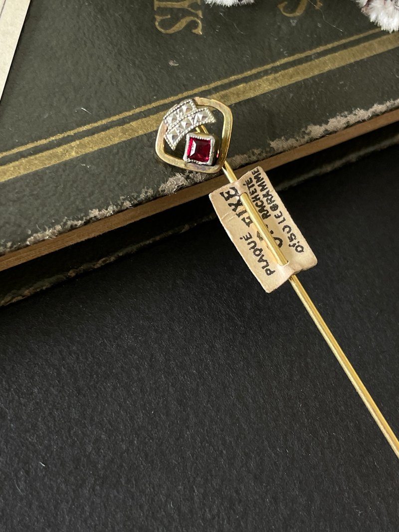 骨董Antique 金色厚金法國維多利亞寶石別針 帽針 少見款b57 - 胸針 - 其他金屬 金色