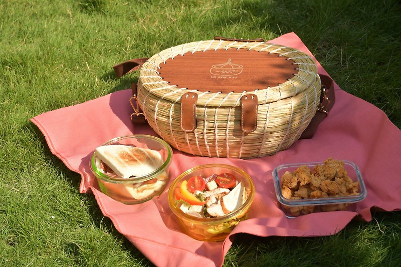 稻編野餐籃 - 便當盒/食物袋 - 其他材質 金色