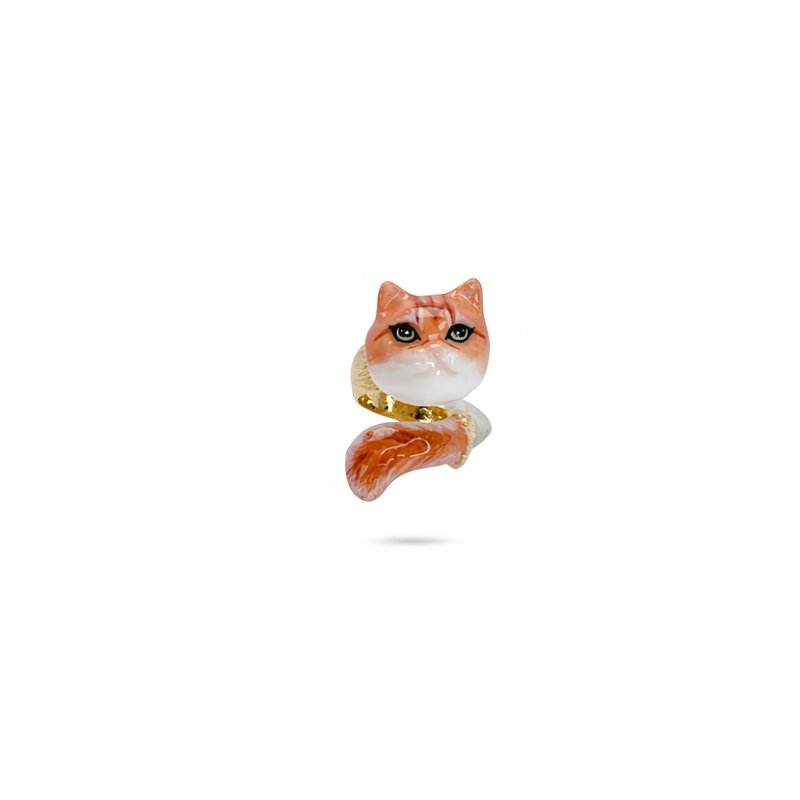 Super cute three-dimensional smiling tabby orange cat painted enamel ring (size can be fine-tuned) - แหวนทั่วไป - วัตถุเคลือบ 