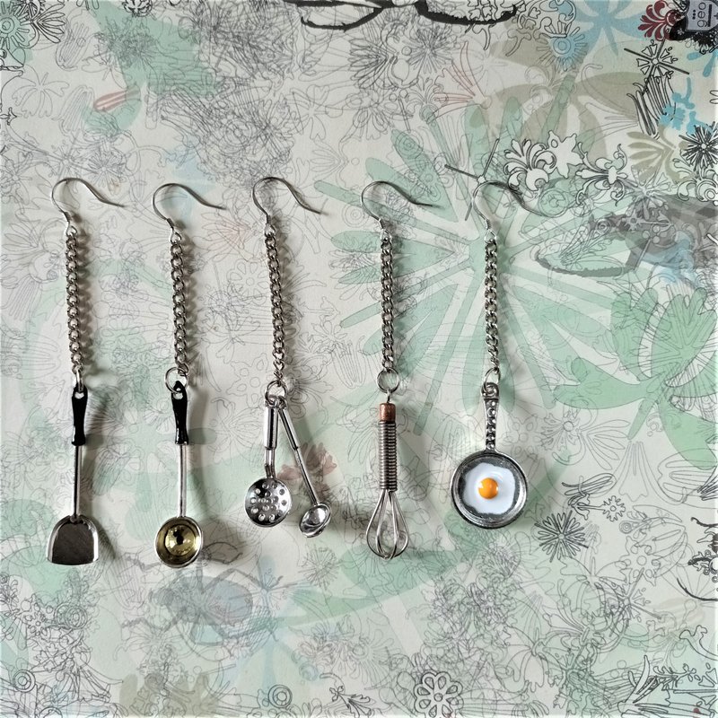 Cutie Pick & Pair miniature kitchen gadgets 925silver earrings - ต่างหู - เงิน สีเงิน