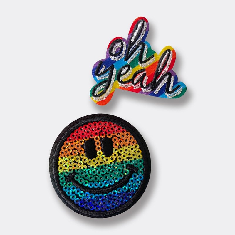 彩虹oh yeah笑臉刺繡布貼 - 徽章/別針 - 繡線 