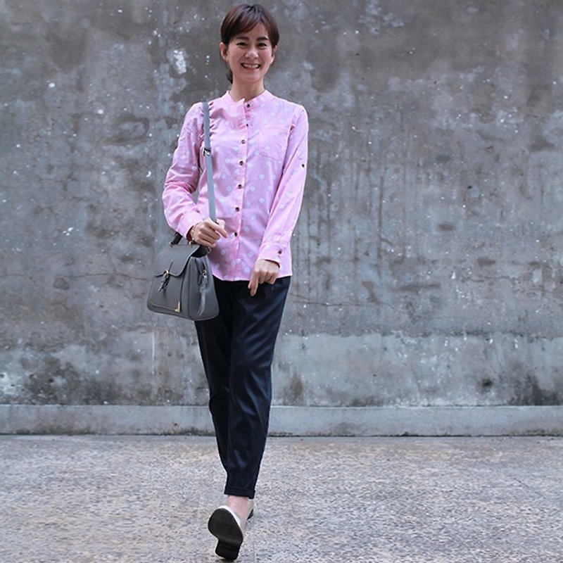 GT pink little small collar shirt - เสื้อเชิ้ตผู้หญิง - ผ้าฝ้าย/ผ้าลินิน สึชมพู