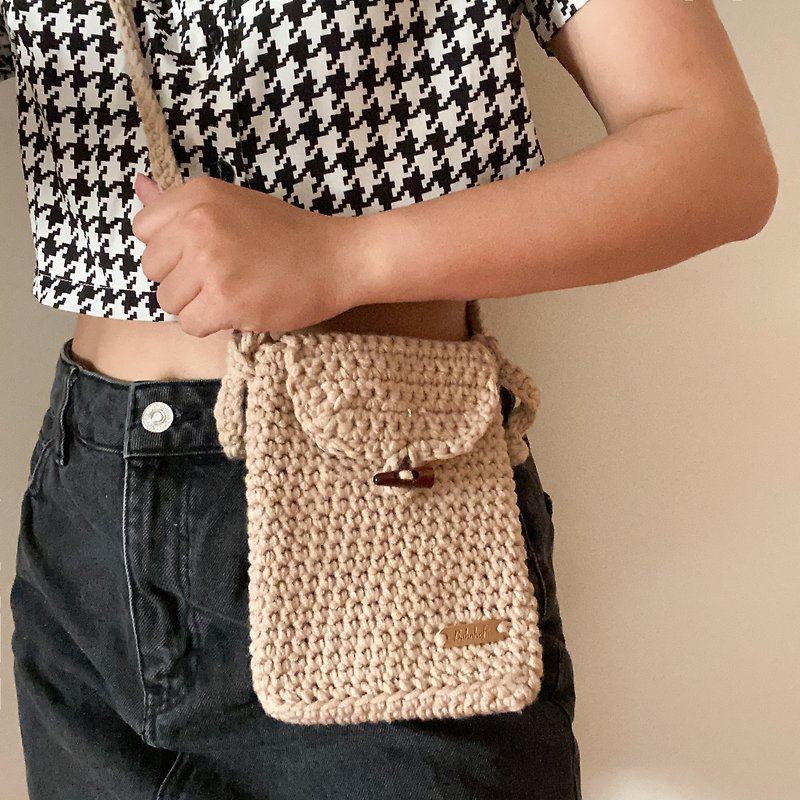 Side back mobile phone small bag bahnhof handmade - Messenger Bags & Sling Bags - Cotton & Hemp Khaki