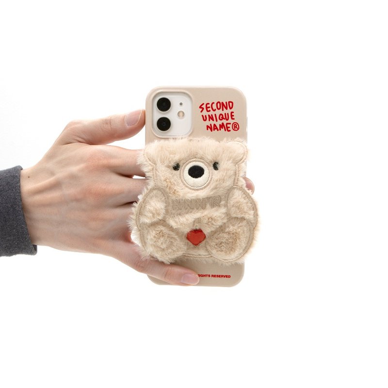 FUR BEAR MILKY IVORY 毛毛熊寬版手帶手機殼 (奶油熊) - 手機殼/手機套 - 塑膠 白色