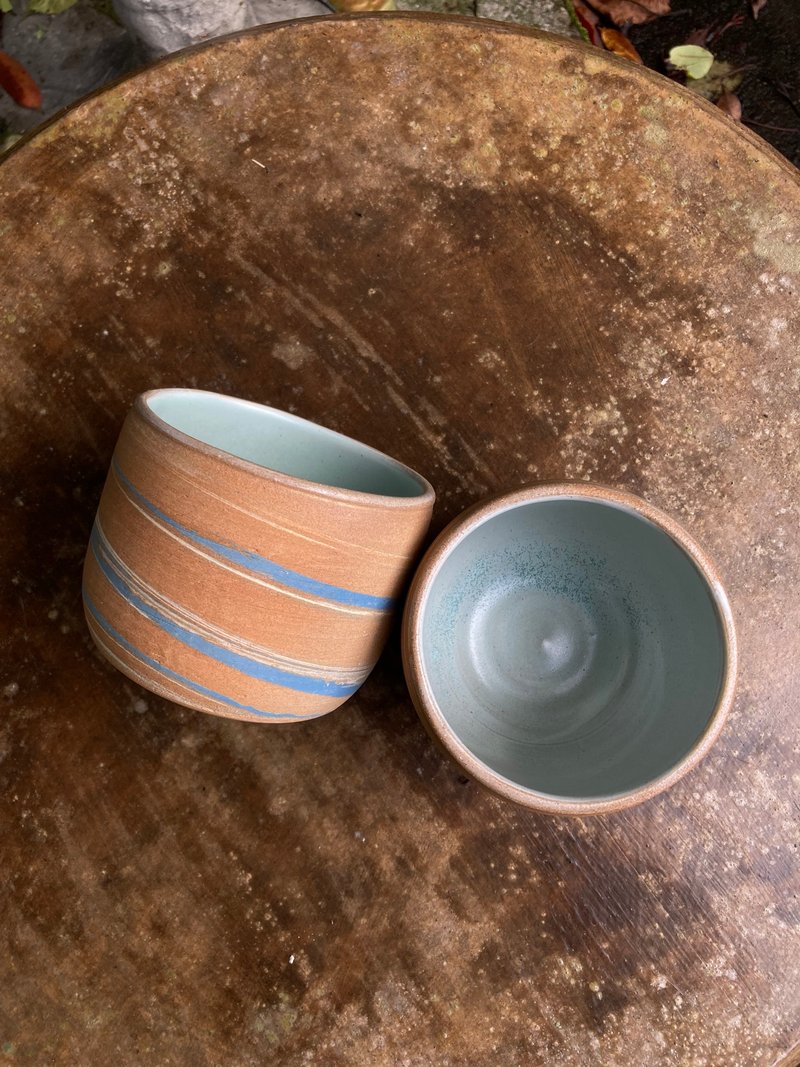霧面淺藍絞胎茶對杯 - 茶壺/茶杯/茶具 - 陶 