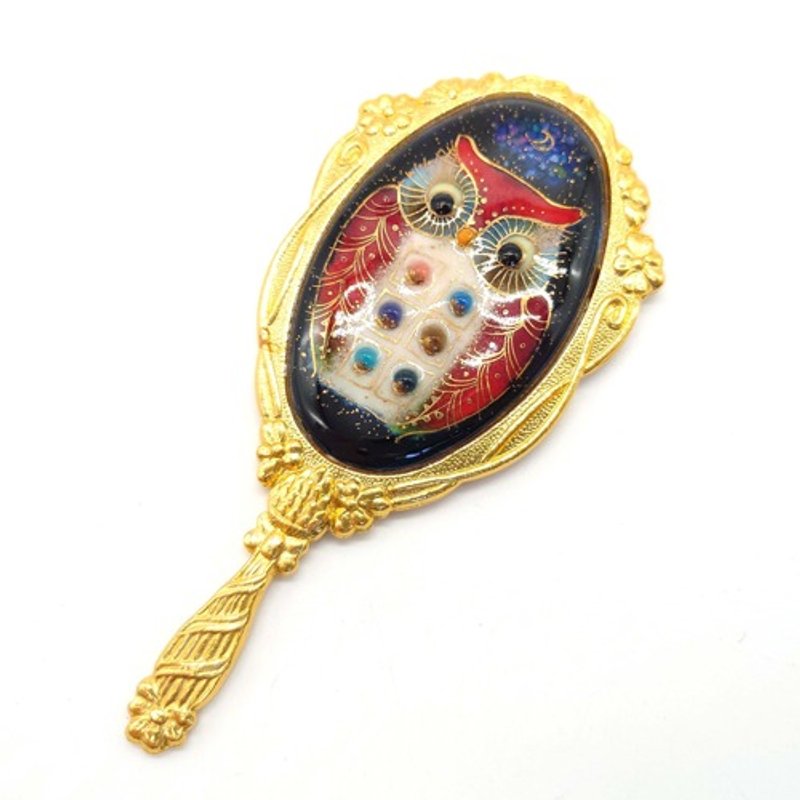 Owl cloisonné hand mirror - อุปกรณ์แต่งหน้า/กระจก/หวี - โลหะ สีแดง