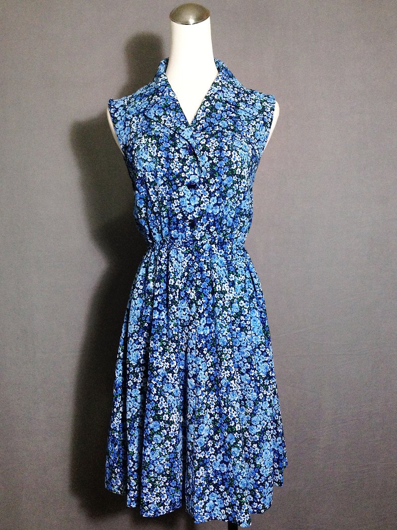 Ping-pong vintage [vintage dress / blue flowers sleeveless vintage dress] abroad back VINTAGE - One Piece Dresses - Polyester Blue