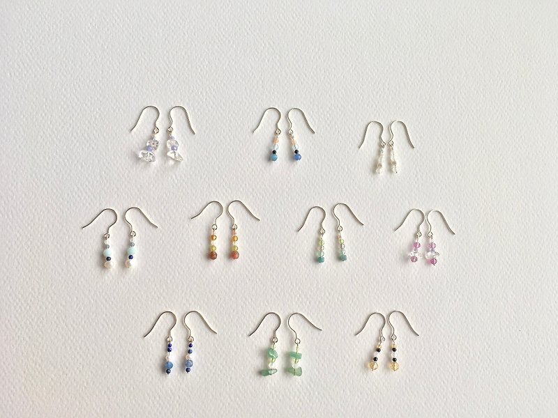 【Stone Earrings】Natural stone / s925 sterling silver earrings designer hand maker - ต่างหู - เงินแท้ หลากหลายสี