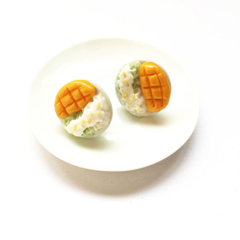 mango glutinous rice earrings - 耳環/耳夾/耳骨夾 - 黏土 黃色