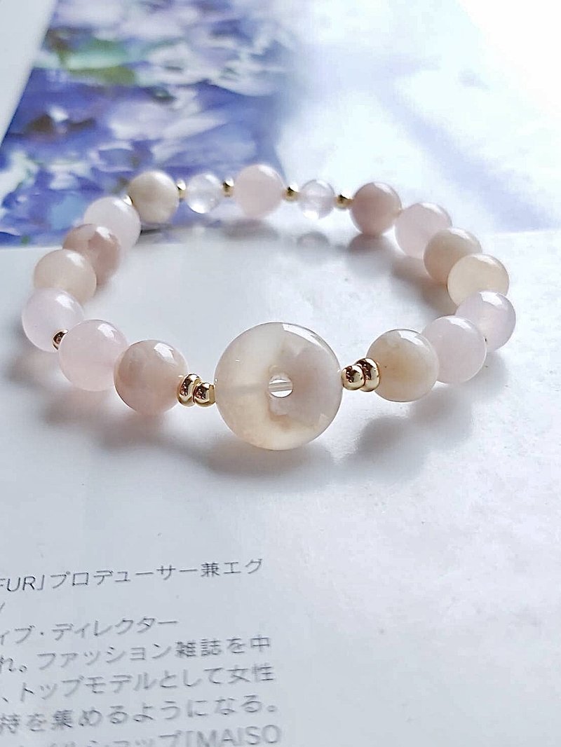 Xinchen-Sakura Agate Safety Buckle Design Bracelet Crystal - สร้อยข้อมือ - คริสตัล สึชมพู