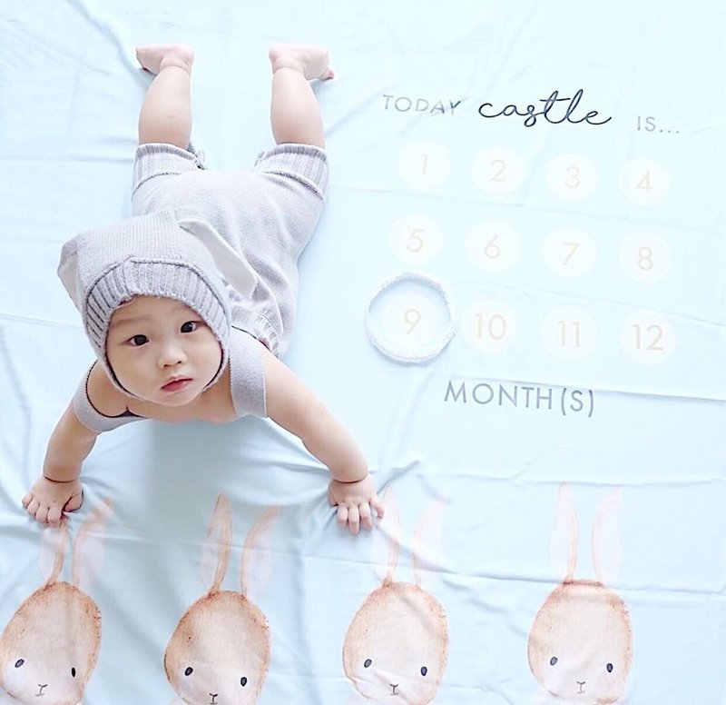 Bunny Milestone Blanket - 其他 - 棉．麻 藍色
