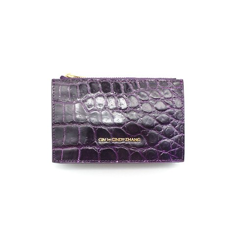 CINDY ZHANG 紫色鱷魚皮拉鍊短錢夾