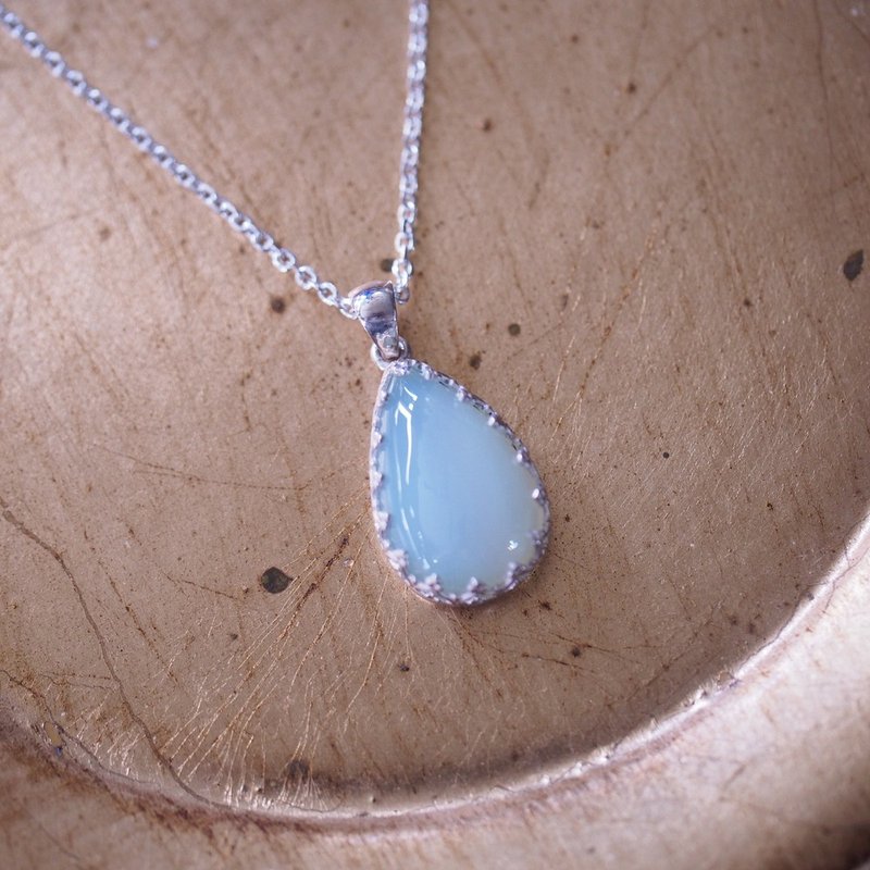 天然綠玉髓 手工純銀蕾絲包鑲 含銀鍊 Chrysopraseクリソプレーズ - 項鍊 - 純銀 