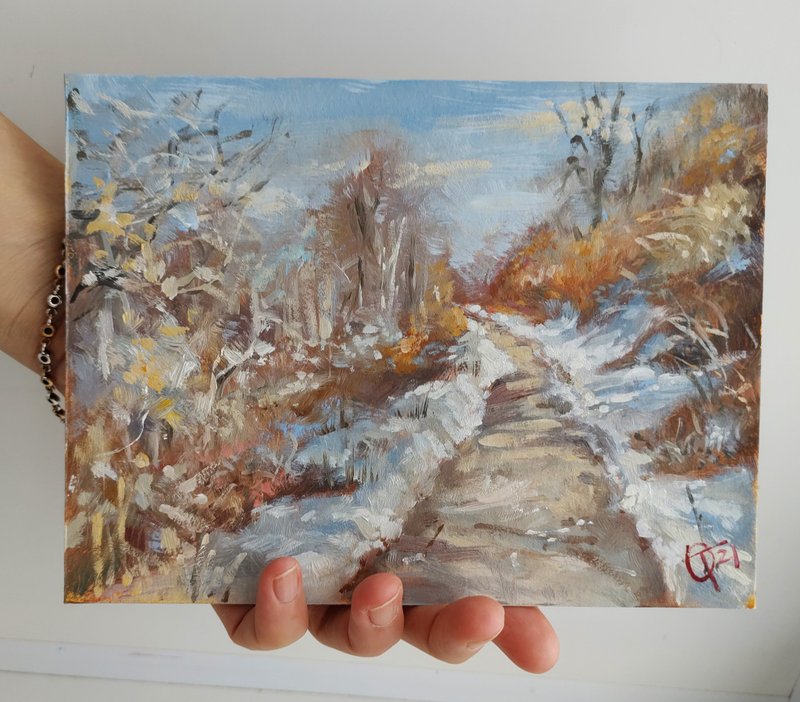 Winter landscape oil painting original artwork 6*8 inches 15*20 cm - 壁貼/牆壁裝飾 - 其他材質 多色