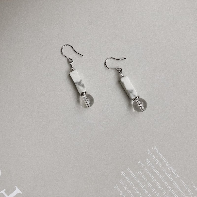 ZHU. Handmade Earrings | Square White (Christmas Gift / Natural Stone / White Crystal / Ear Clip) - Earrings & Clip-ons - Gemstone White