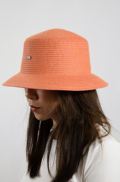 Bonnie編織工坊 美式復古亞麻漁夫帽-落日橘