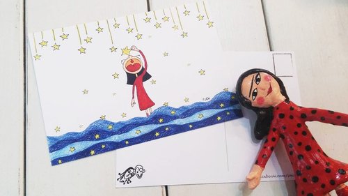 PuChi插畫設計工作室 PuChi/自畫像/明信片/摘星星