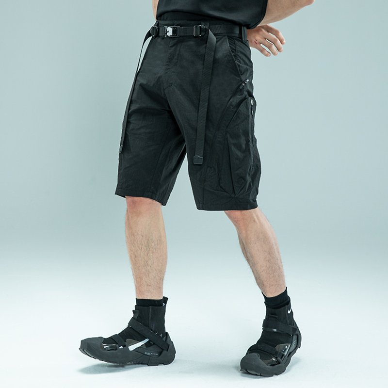 DARTW Men's Tactical Black Cargo Shorts NYCO Twill Techwear Fashion - กางเกงขาสั้น - ไนลอน สีดำ