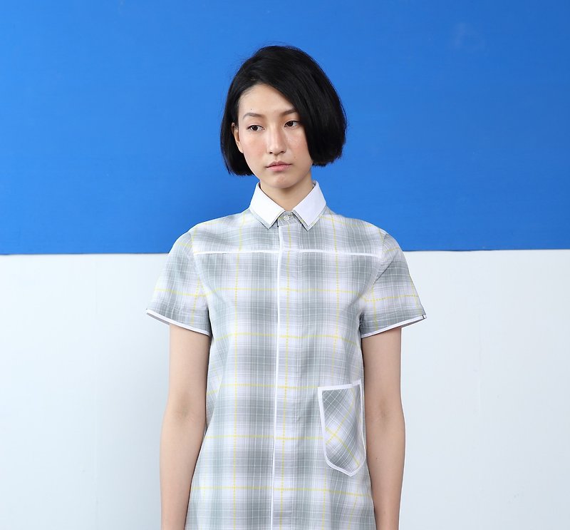 [Discounted work item] Plaid long women's blouse - gray - Women's Shirts - Other Materials Gray