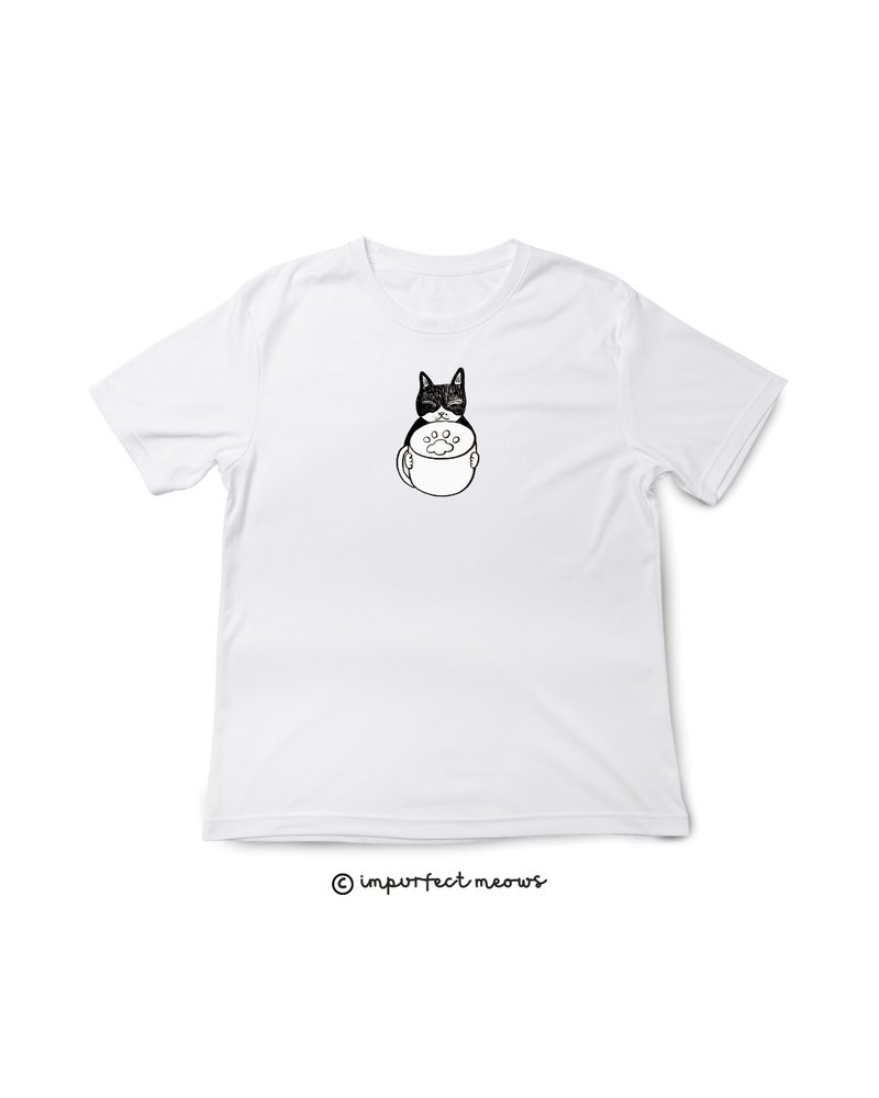 不完美貓咪 Impurfect Meows | 咖啡貓T-Shirt - 白/卡其色 - 帽T/大學T - 棉．麻 多色
