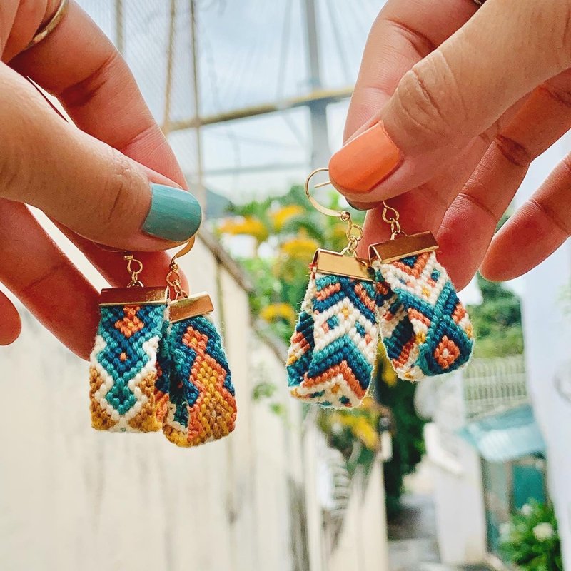 Summer Colors-Braided Earrings-Ethnic Style | Summer-Earrings - ต่างหู - งานปัก สีส้ม