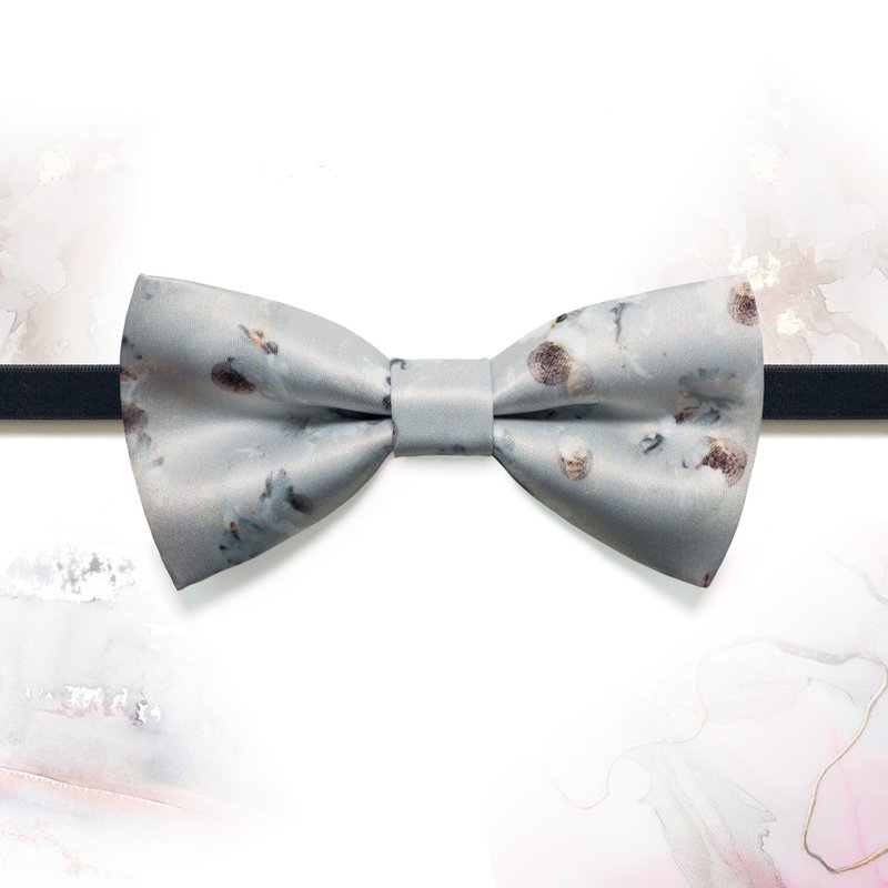 Style 0356 Light Grey Glacier Ice Age Pine Cones Pattern Bowtie - Wedding Bowtie - Chokers - Polyester Gray