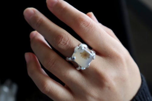 S-JEWELRY首飾店 原創手工 990銀鑲嵌海洋玉髓純銀開口戒指