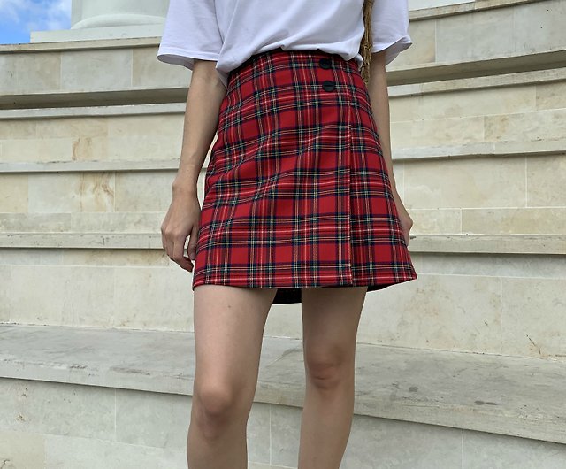 Red Plaid Mini Wrap Skirt, Preppy A Line Tartan Schoolgirl Miniskirt - Shop  LAVEU Skirts - Pinkoi