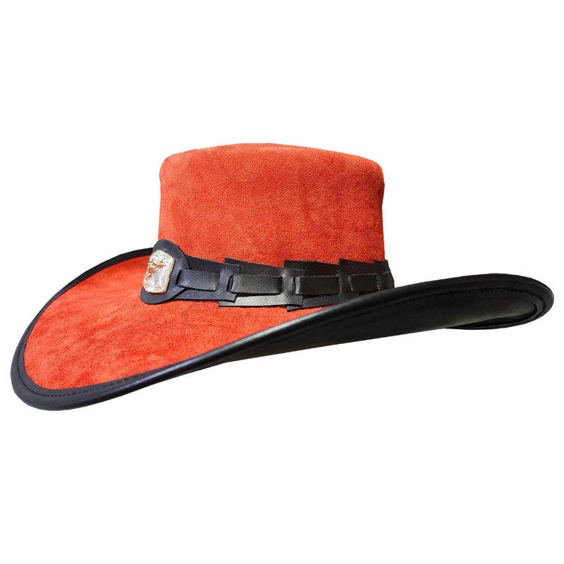 Unisex Western Red Suede Leather Cowboy Hat - 帽子 - 真皮 紅色