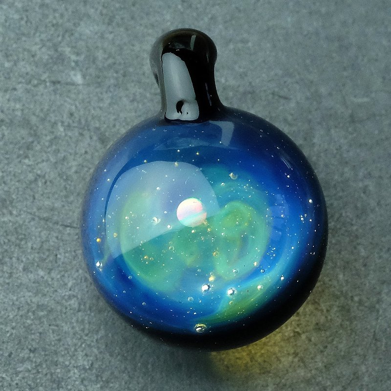 Universe Planets Space Handmade Lampwork Glass Pendant - Necklaces - Glass Blue