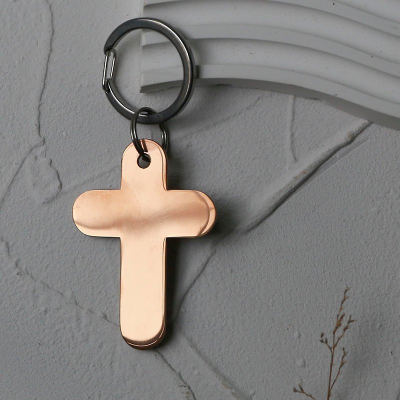 Titanium Plated Cross Keychain-Coffee Gold - Keychains - Other Metals Gold