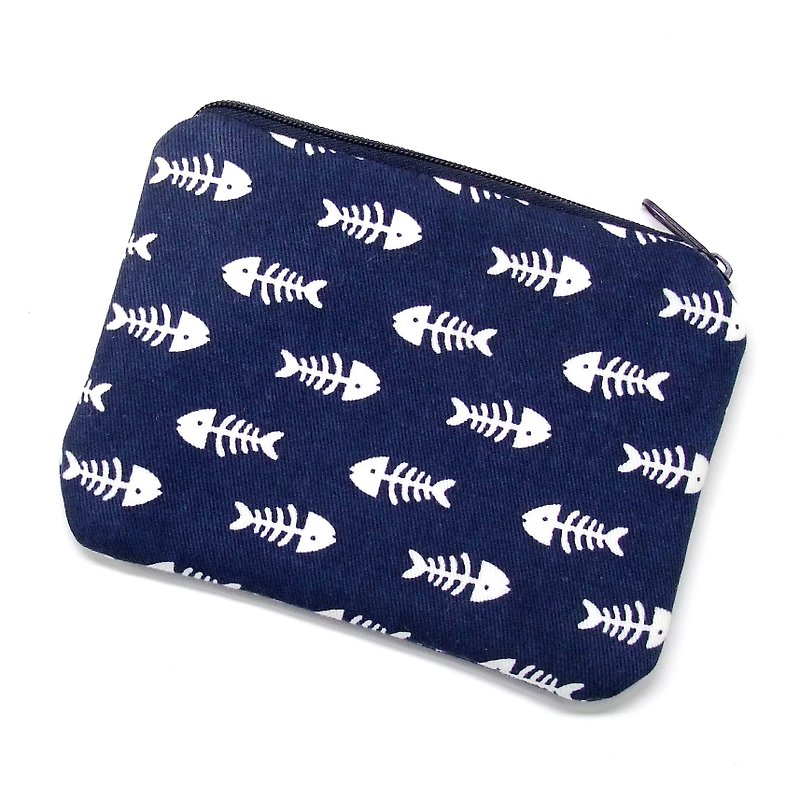 Zipper pouch / coin purse (padded) (ZS-210) - กระเป๋าใส่เหรียญ - ผ้าฝ้าย/ผ้าลินิน สีน้ำเงิน
