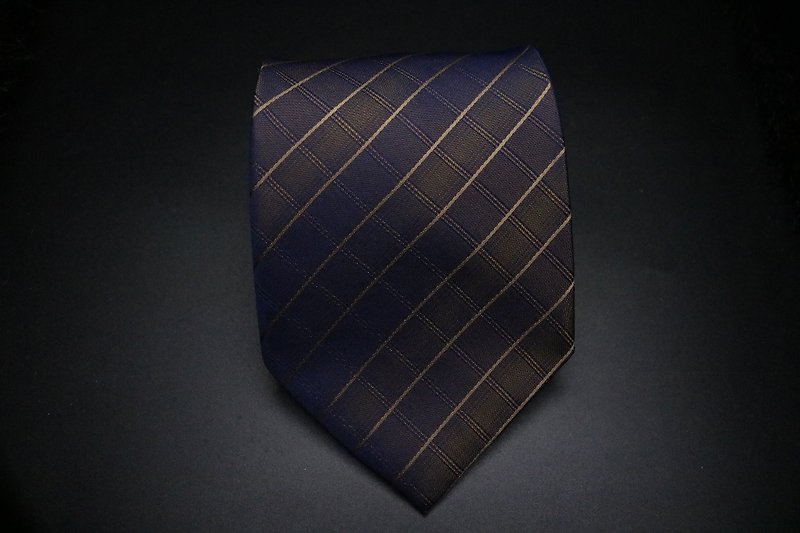 灰藍色大格子領帶/真絲型男商務necktie - 領呔/呔夾 - 絲．絹 多色