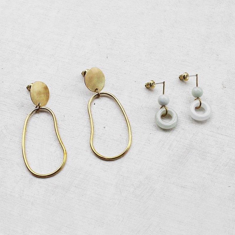 1 + 1 Gui honey jewelry group (8 fold + free) - organic oval ring + Yuhuan - Earrings & Clip-ons - Gemstone Green