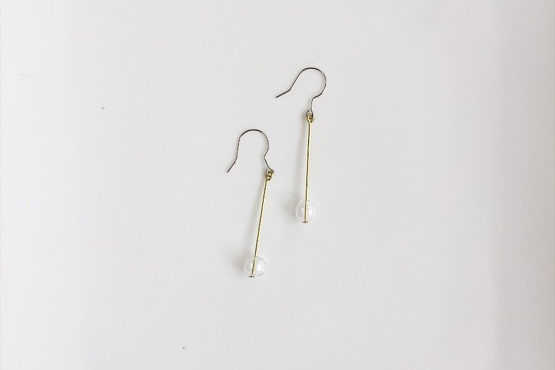 Small bubble simple brass glass earrings - Earrings & Clip-ons - Glass Transparent
