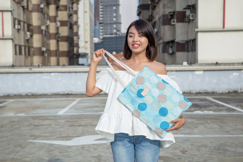 Line style / yellow and blue / simple handbag shoulder bag canvas bag - Messenger Bags & Sling Bags - Cotton & Hemp 