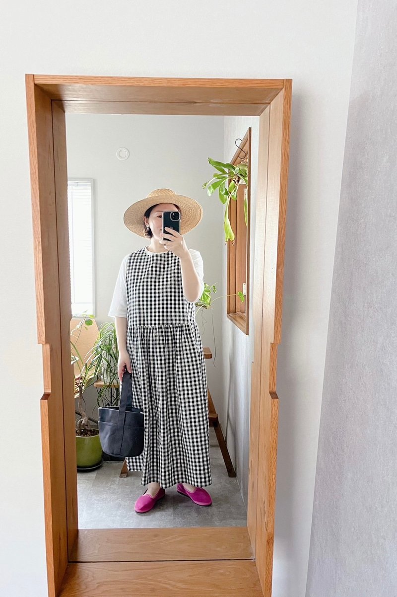 Gingham check sleeveless dress - One Piece Dresses - Cotton & Hemp Black