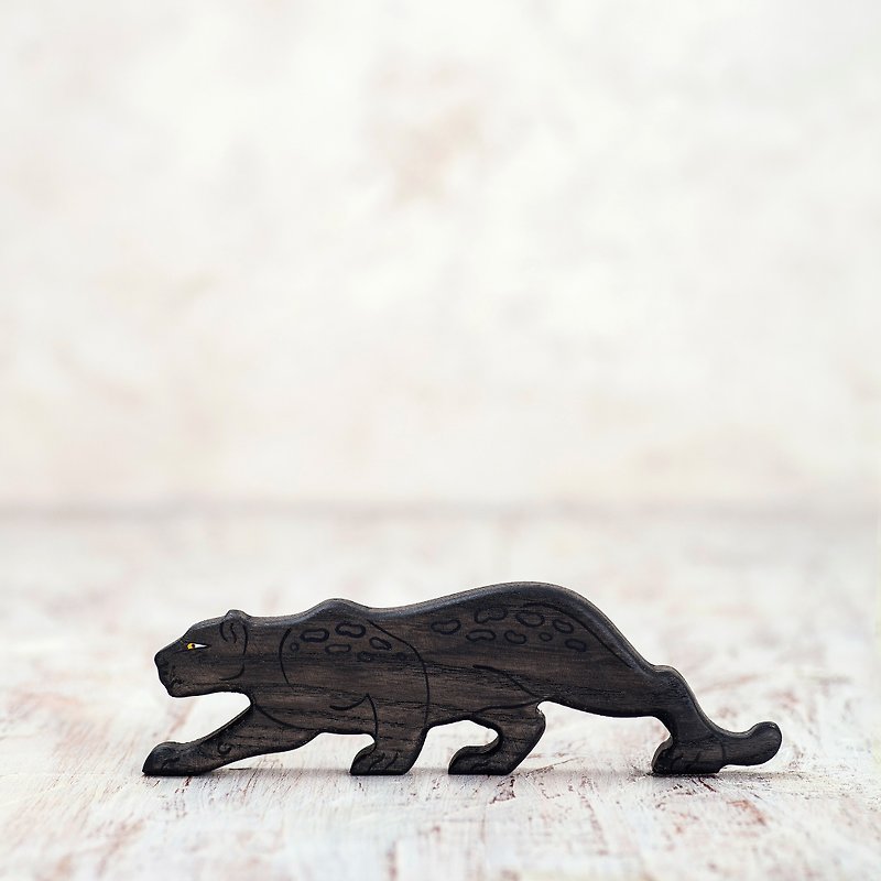 Wooden toy Panther figurine African animal toys Safari animals - 寶寶/兒童玩具/玩偶 - 環保材質 黑色