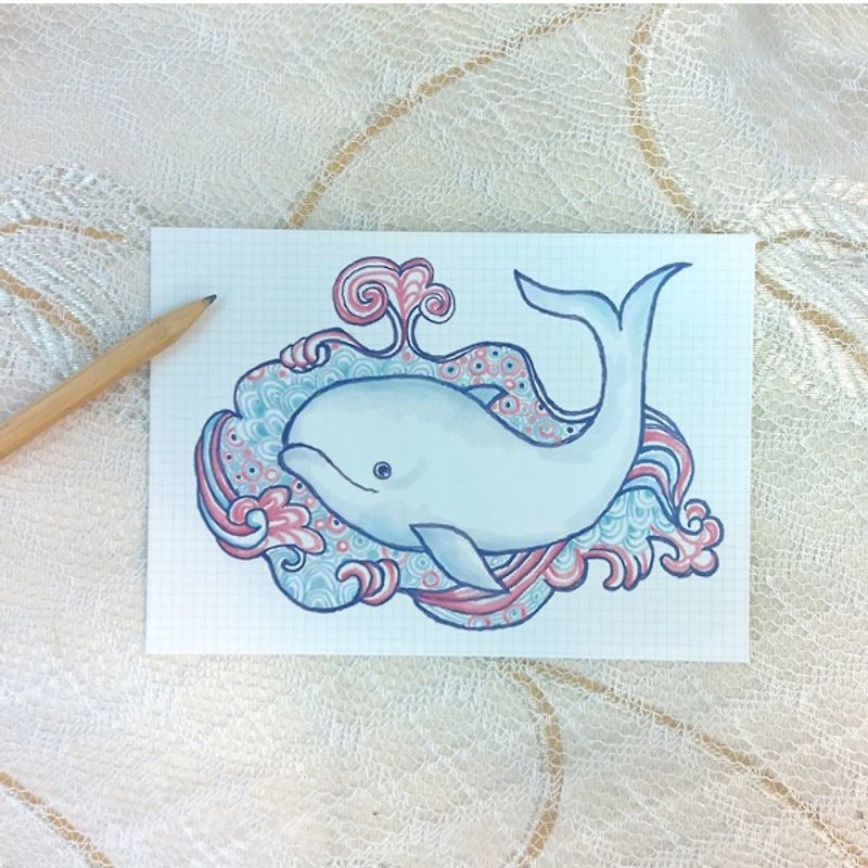<Animals in the Secret Land>Whale coming out of a fountain of hope postcard - การ์ด/โปสการ์ด - กระดาษ สีน้ำเงิน