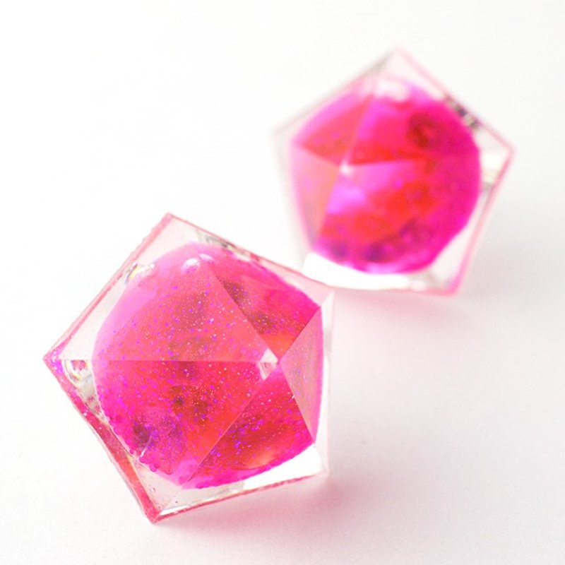 ペンタゴンドームイヤリング(スノードームP) - 耳環/耳夾 - 其他材質 粉紅色